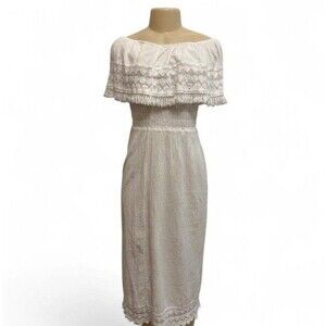 Seaspice Resort Wear Dress White 100% Cotton Crochet Heart Sleeveless Peru Small